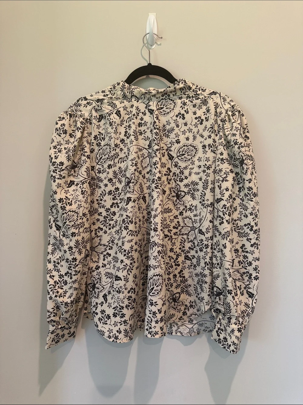 LOFT Cream Blouse with Black Floral Print